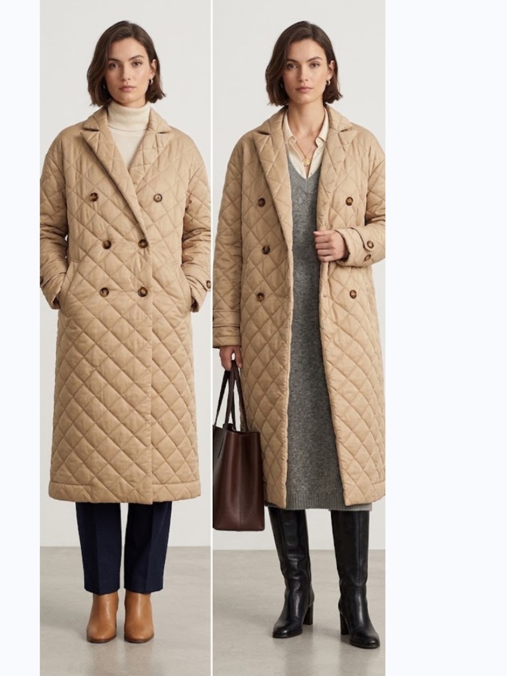 Rebecca Minkoff Double Breasted
Quilted Long Tan Duster Coat sz L Minimalist